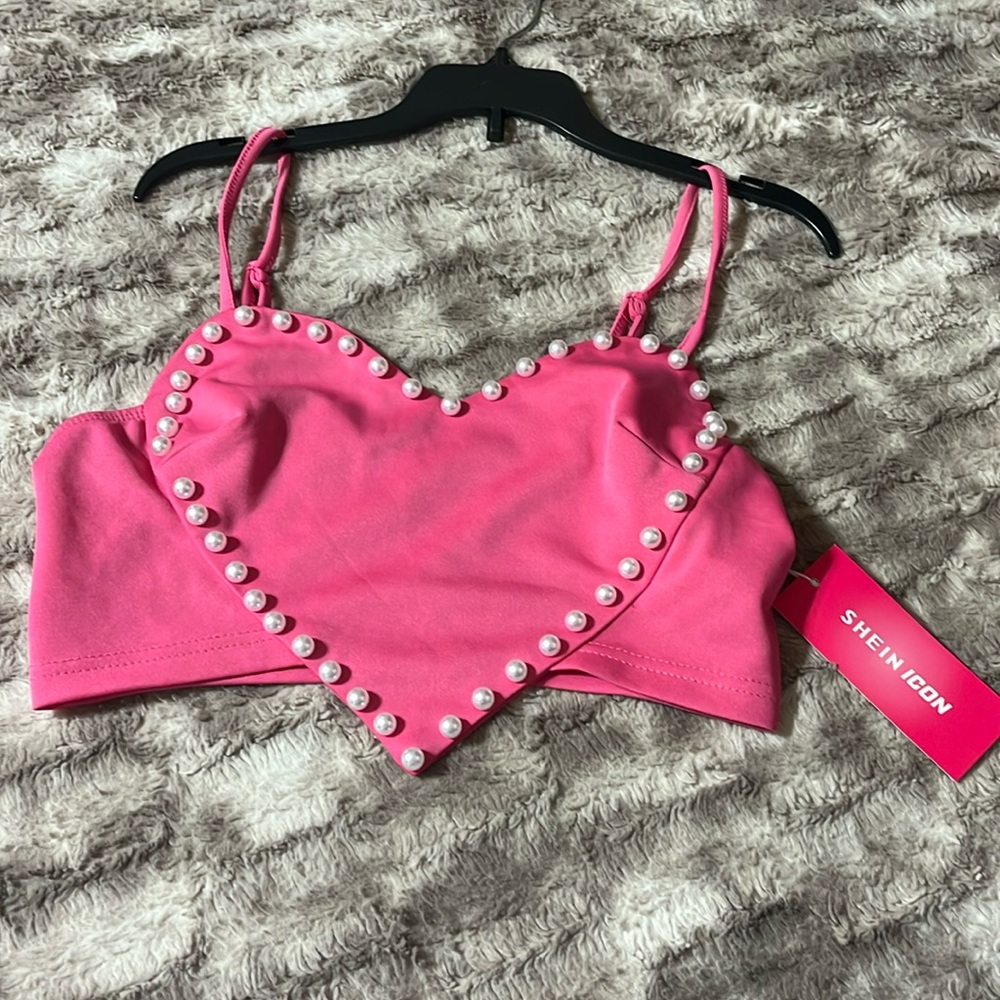 Shein Pink Heart Shaped Crop Top